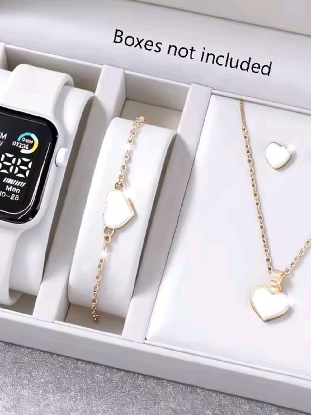 Apple Watch with Gold Heart Necklace & Bracelet Set - White Accents